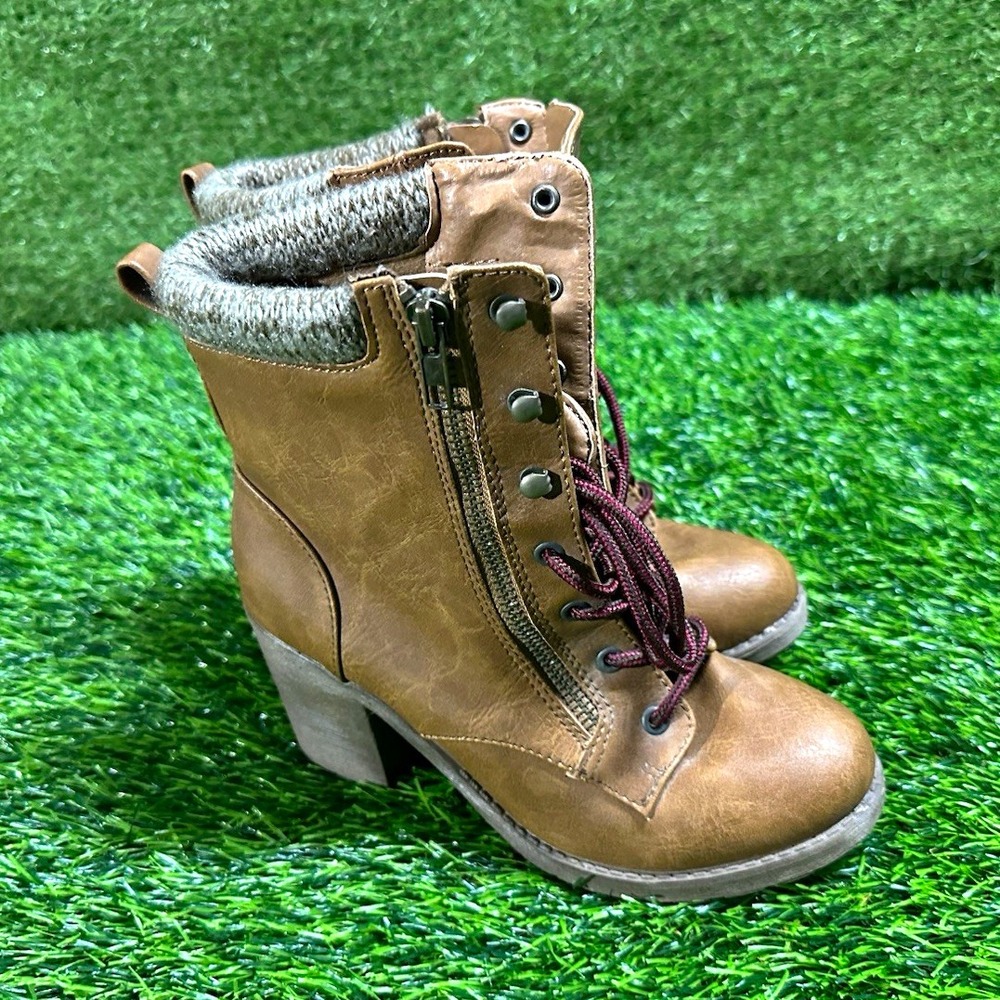 Jelly pop YALE Women's US 6 Brown Textile Lace-Up Zip Ankle Bootie Round Toe